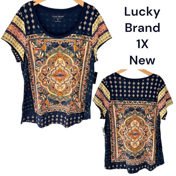 Lucky Brand Tops Lucky Brand X Blue Gold Persian Carpet Tee Top